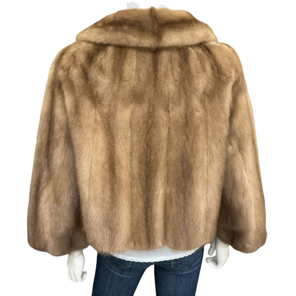 VTG Helen of Memphis Real Mink Fur Cape Jacket Stole Shawl Pastel Golden Brown S - Picture 5 of 16